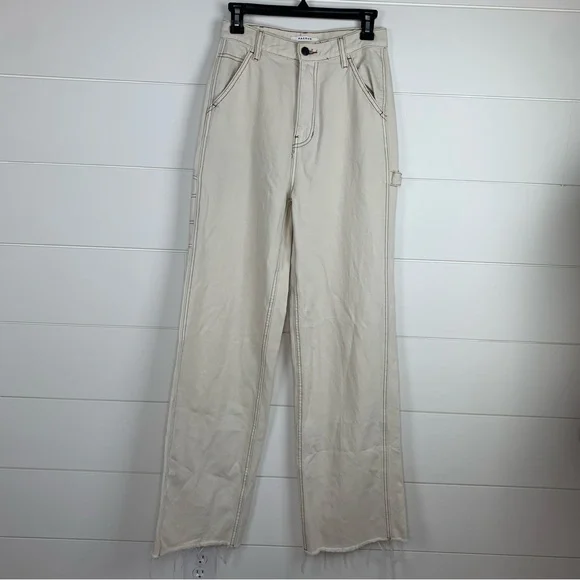 PacSun Wide Leg Carpenter Ultra High Waist Cream Color Jeans Size 27 - Picture 8 of 16